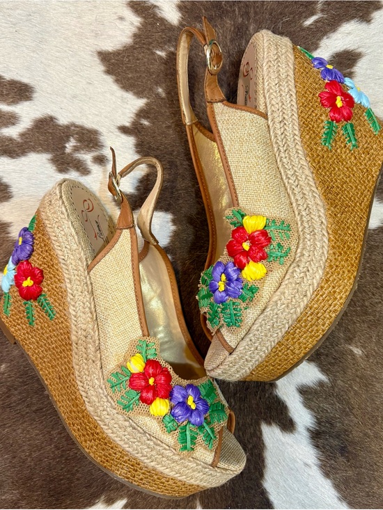 Poetic License Shoes - Woven Espadrille Wedge Sandals with Multicolor Floral Embroidery - Women